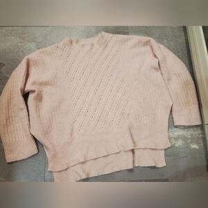 Johnny Was Crew Neck Crop Knit Sweater Light Pink. Cashmere, Linen. Split. Boho.